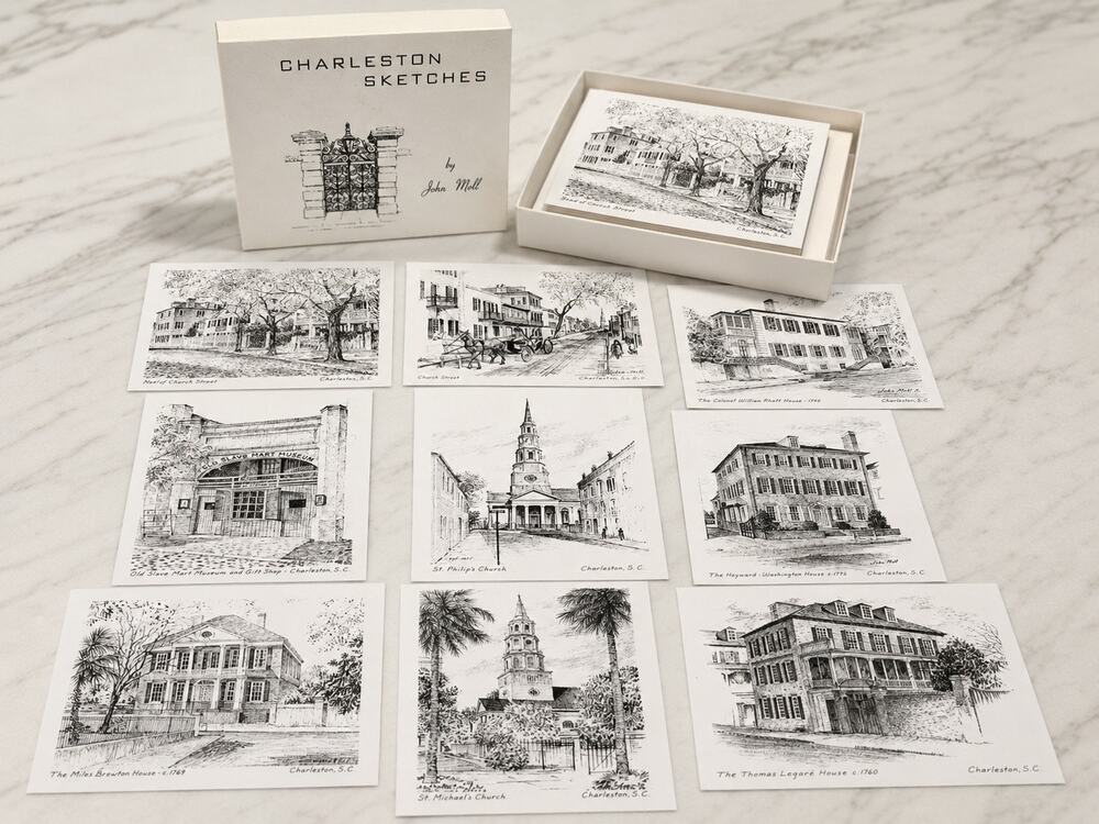 Vintage Charleston Sketches John Moll Note Cards Heritage Art 9 Cards Boxed Set